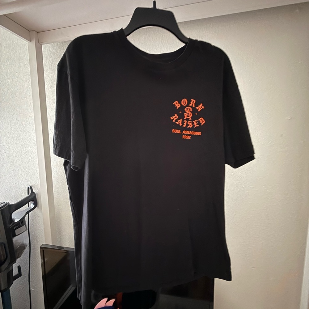 Born X Raised Black and Orange Short Sleeve Tee